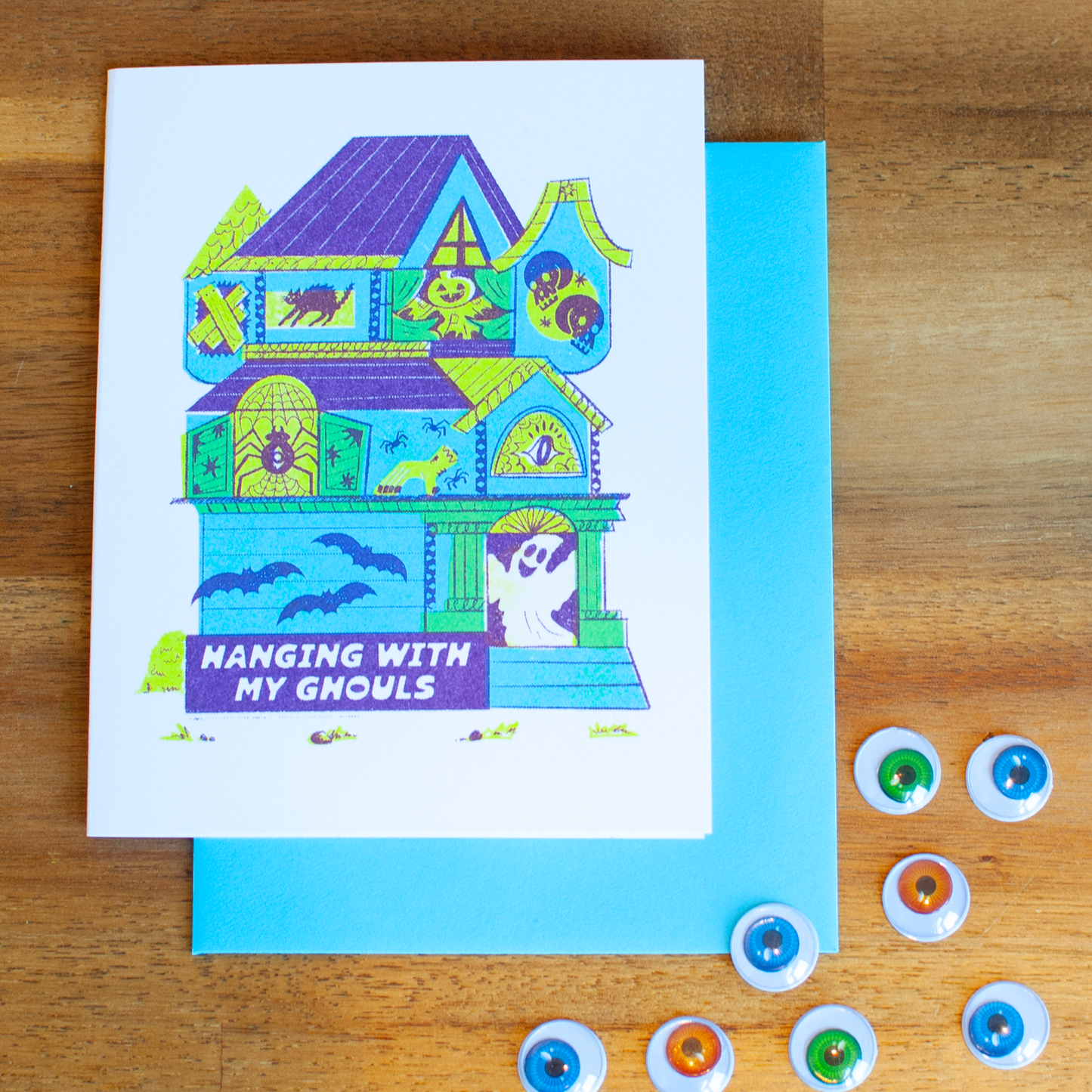 Halloween Haunted House Greeting Card Set: Pack of 3 + Stickers