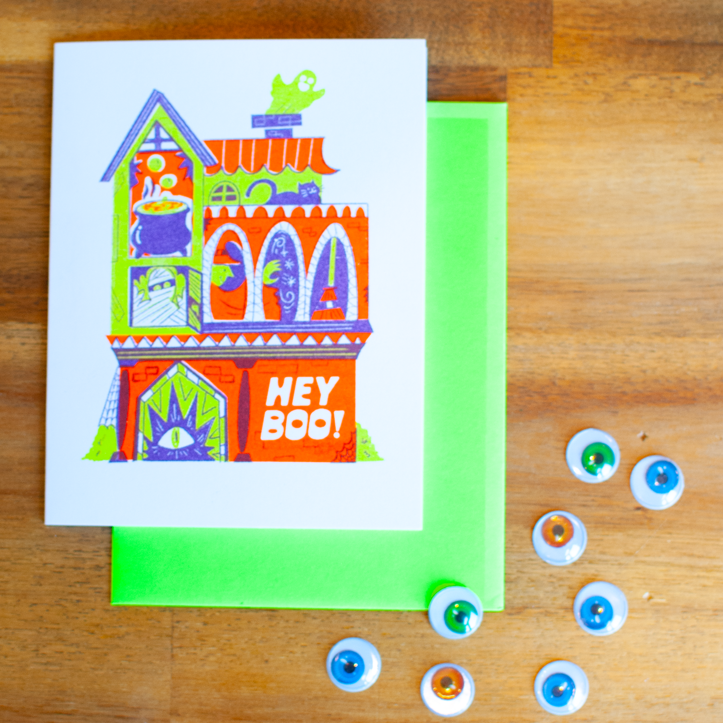 Halloween Haunted House Greeting Card Set: Pack of 3 + Stickers