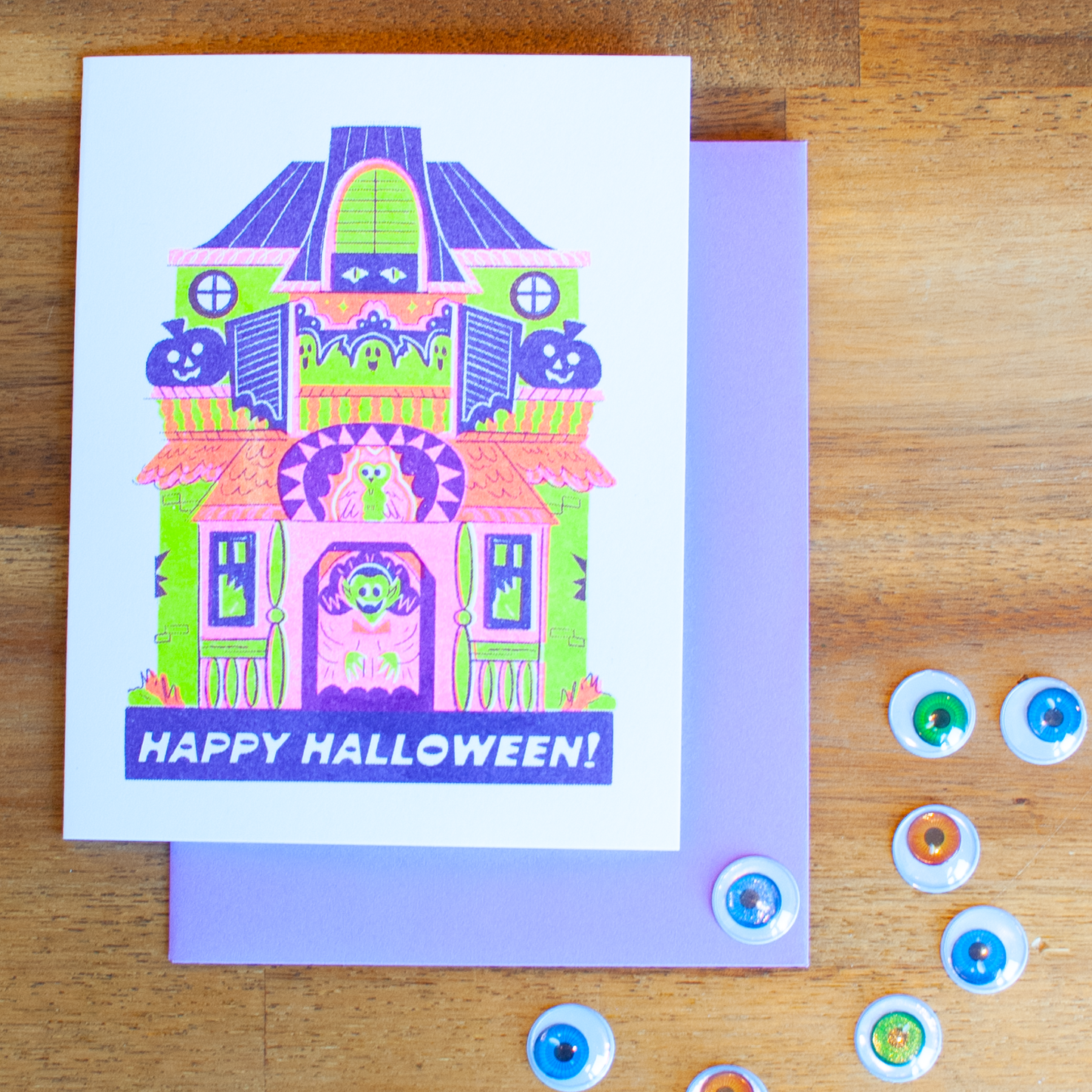 Halloween Haunted House Greeting Card Set: Pack of 3 + Stickers