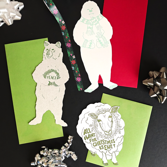 Winter Wildlife Holiday Cards - Set of 3 + Washi Tape