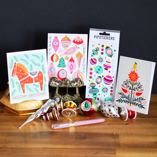 Scandinavian Holiday Cheer Cards - Set of 3 + Stickers + Pen