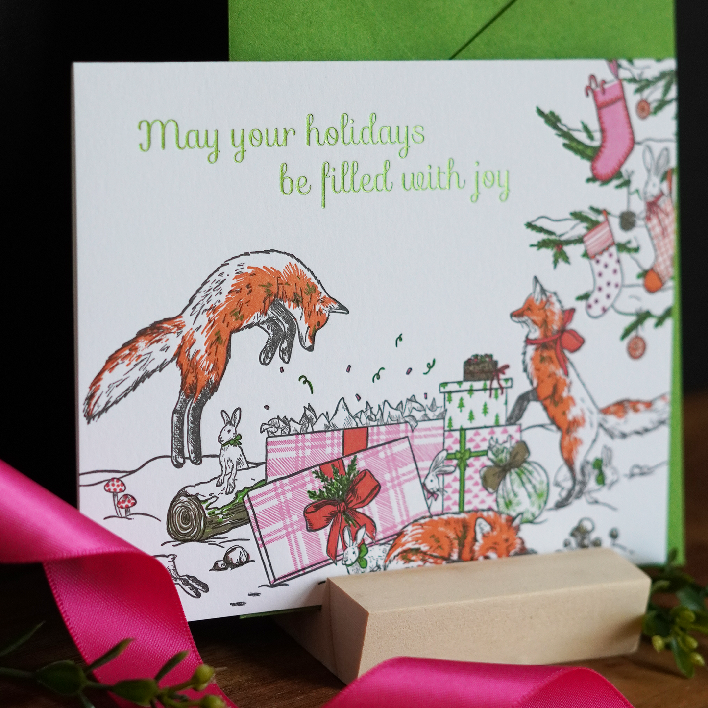 Merry Menagerie Christmas Cards - Set of 5 Cards + Stickers + Pen