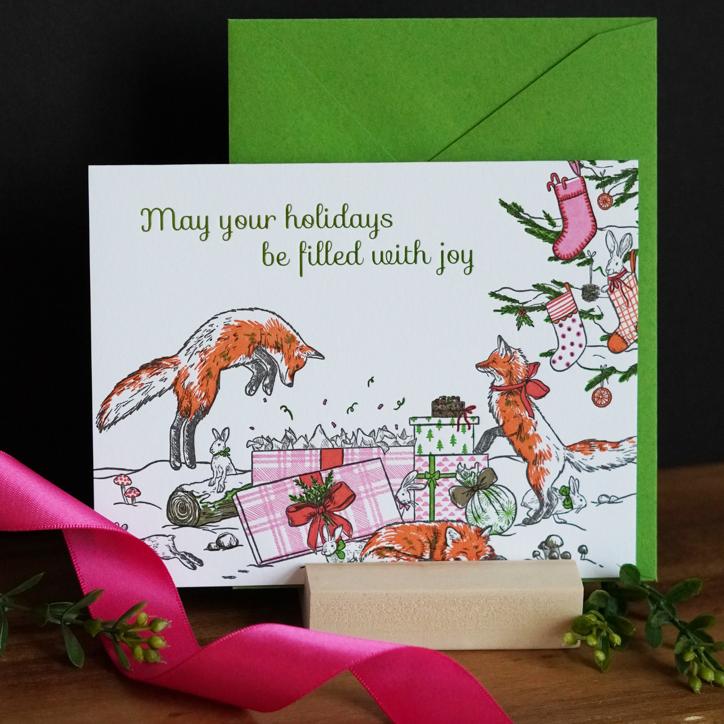 Merry Menagerie Christmas Cards - Set of 5 Cards + Stickers + Pen
