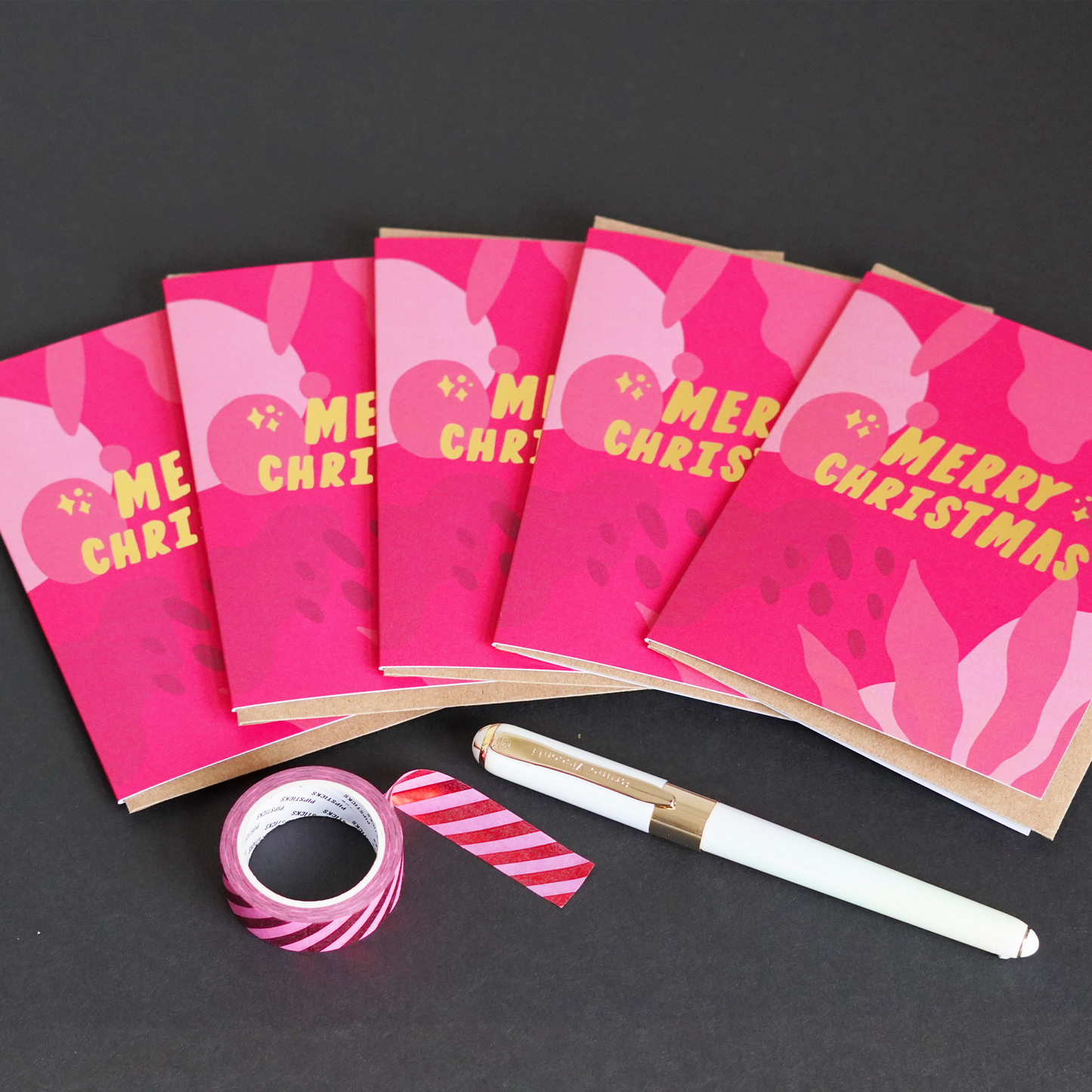 Modern Merry Christmas - Set of 6 Cards + Washi + Pen