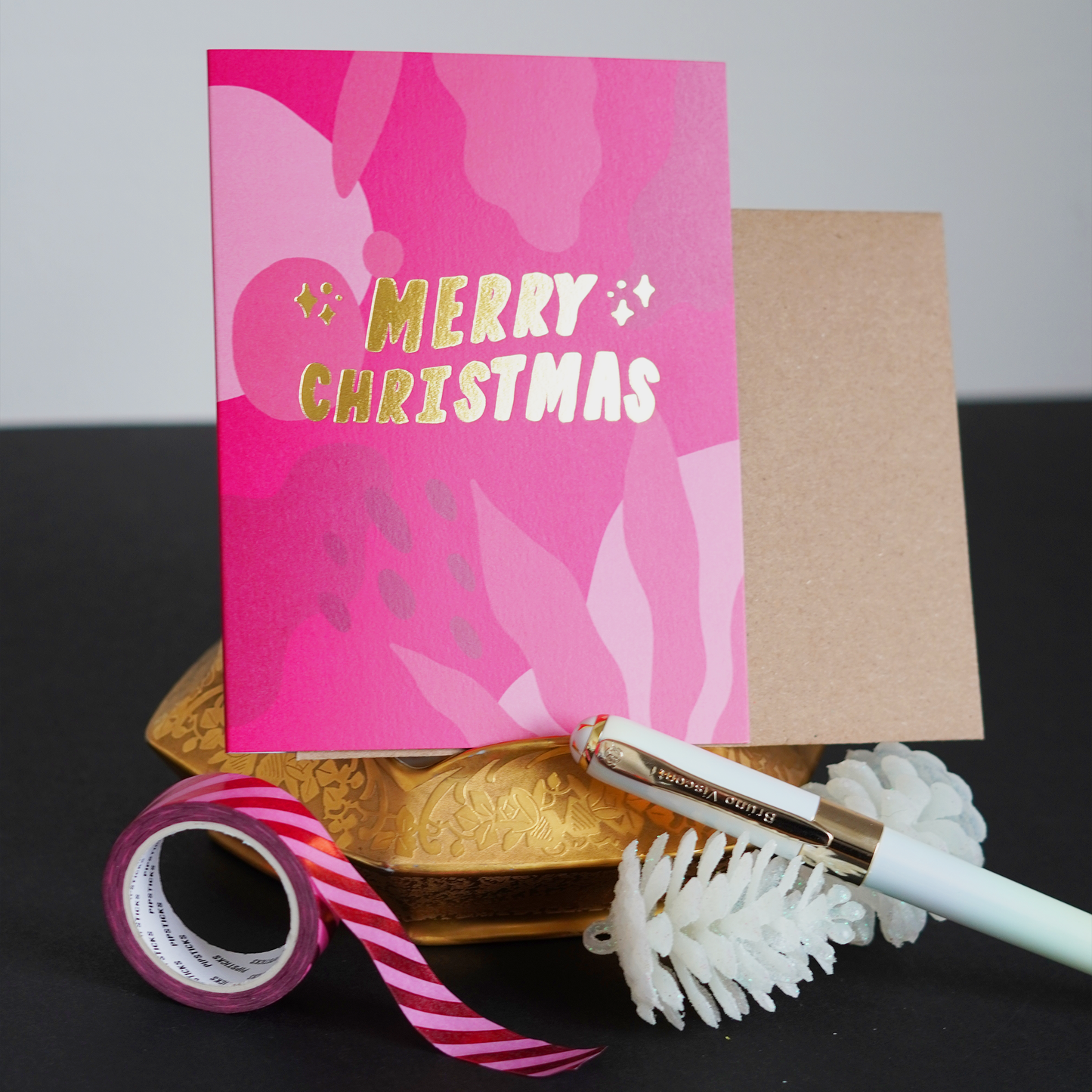 Modern Merry Christmas - Set of 6 Cards + Washi + Pen