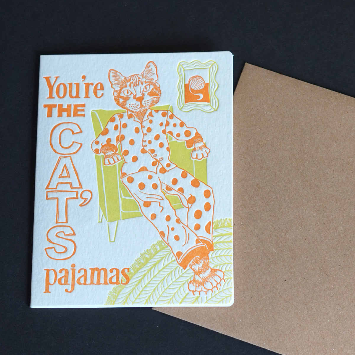 Cat's Pajamas Letterpress Greeting Card