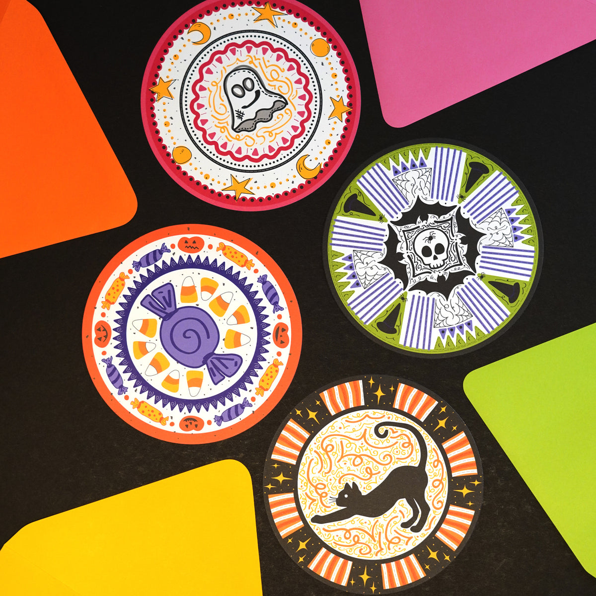 Spooky Little Circles - Set of 4 Halloween Cards