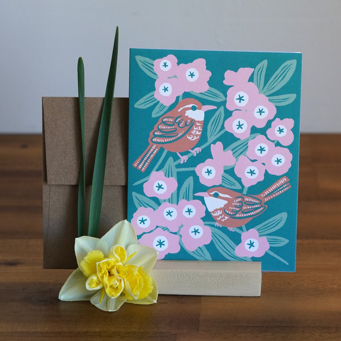 Wren & Rhododendron Greeting Card