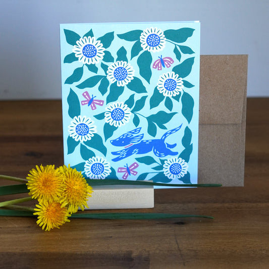 Dog & Butterflies Garden Card