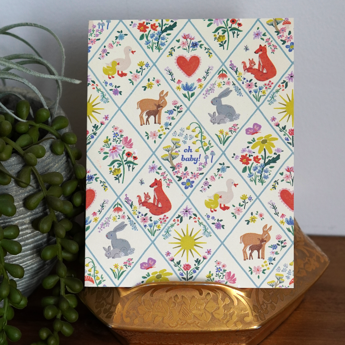 Folk Critters Baby Card
