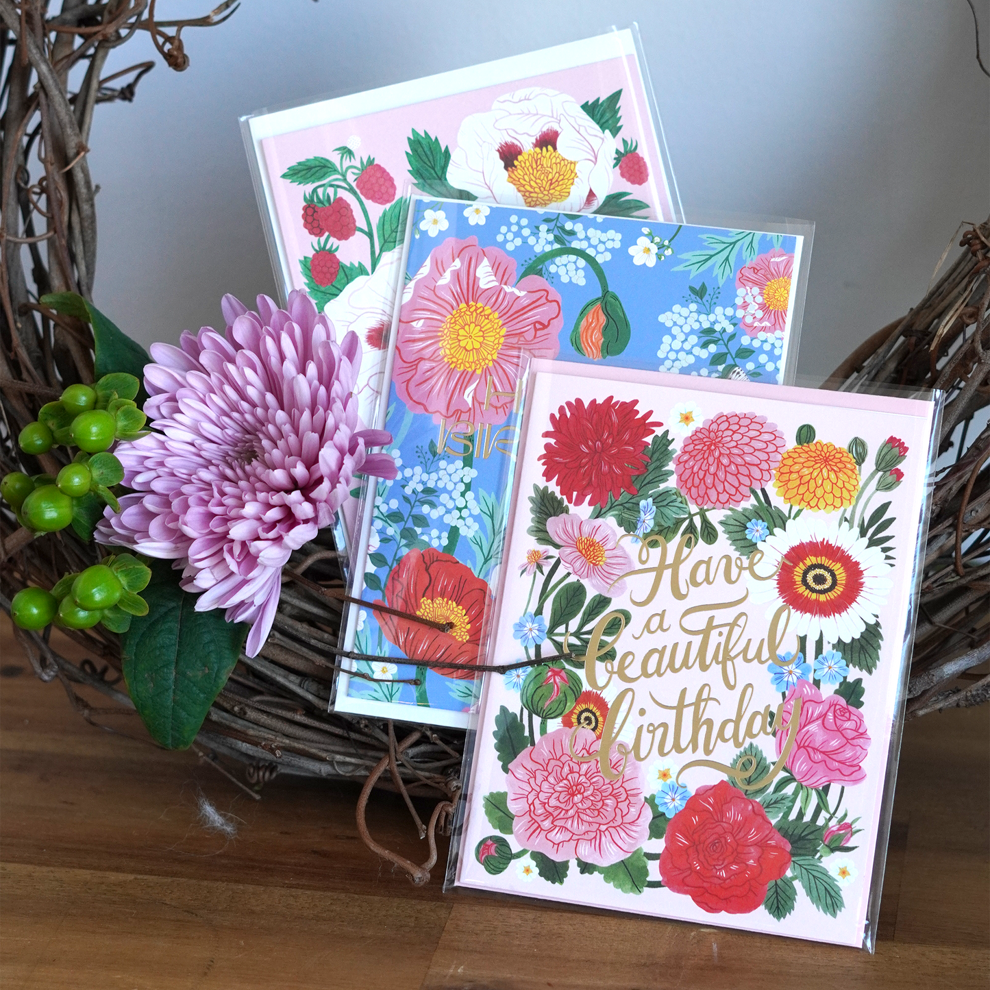 Golden Garden Birthday Cards - Set of 3