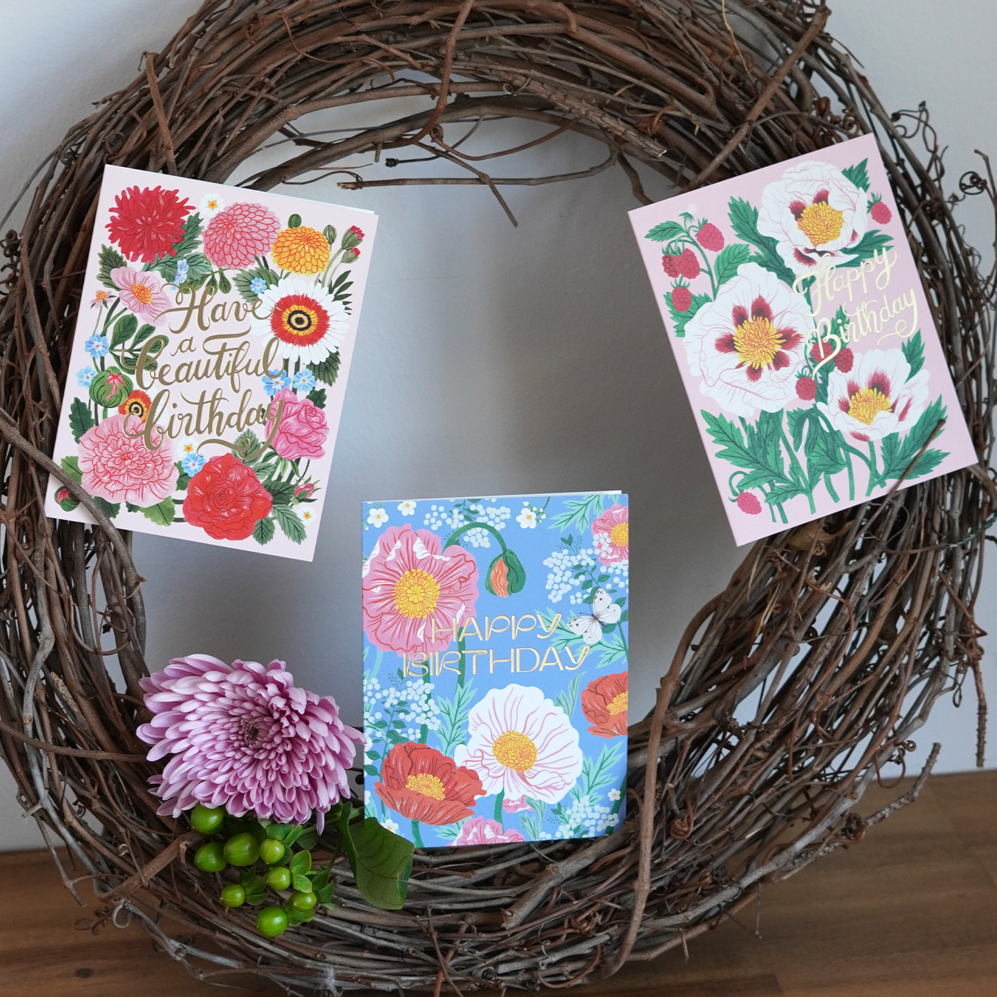 Golden Garden Birthday Cards - Set of 3
