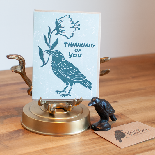 Thinking of You Raven Letterpress Greeting Card